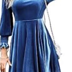 🌻NWOT Long Sleeve Blue Velvet-like Dress